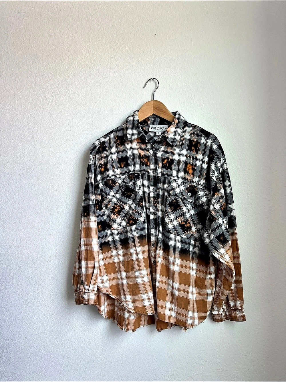 WILDFOX grunge Plaid Button Down Shirt Black & Brown Small